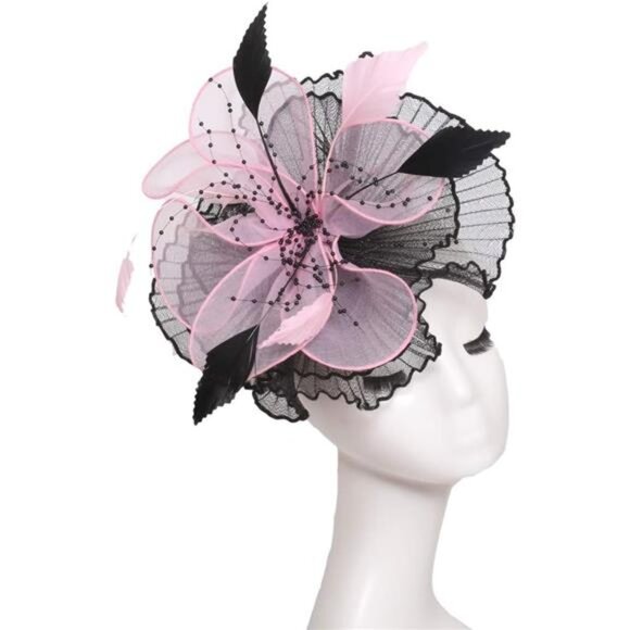 Women Organza Hat, Fascinator Hat Pink Black